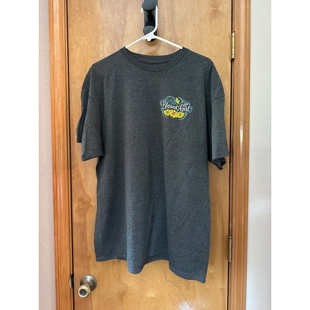 Blessed Girl XL charcoal grey turquoise short sleeve tee shirt